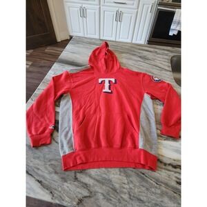 VTG Majestic Texas Rangers Hoodie‎ Mens Size M Red Gray Pullover Baseball MLB